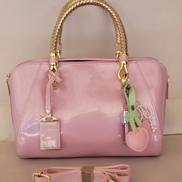 Handbags - Elegant Pink Handbag with Gold Accents